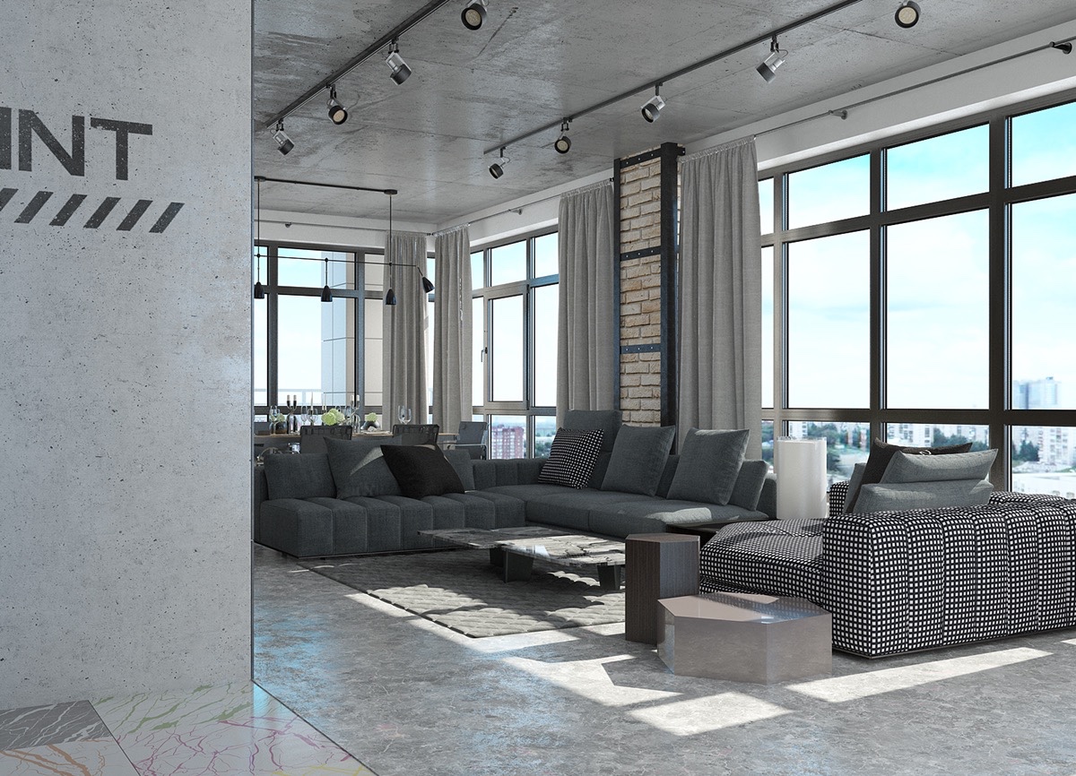 Industrial loft apartment design ideas with elegant dark shades ...
