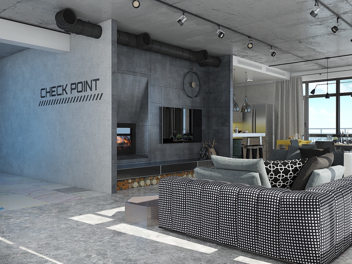 Industrial loft apartment design ideas with elegant dark shades ...