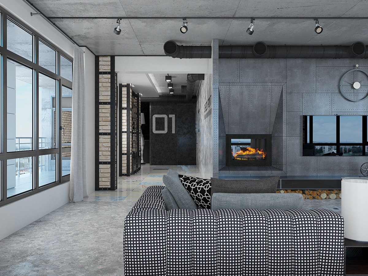 Industrial loft apartment design ideas with elegant dark shades ...