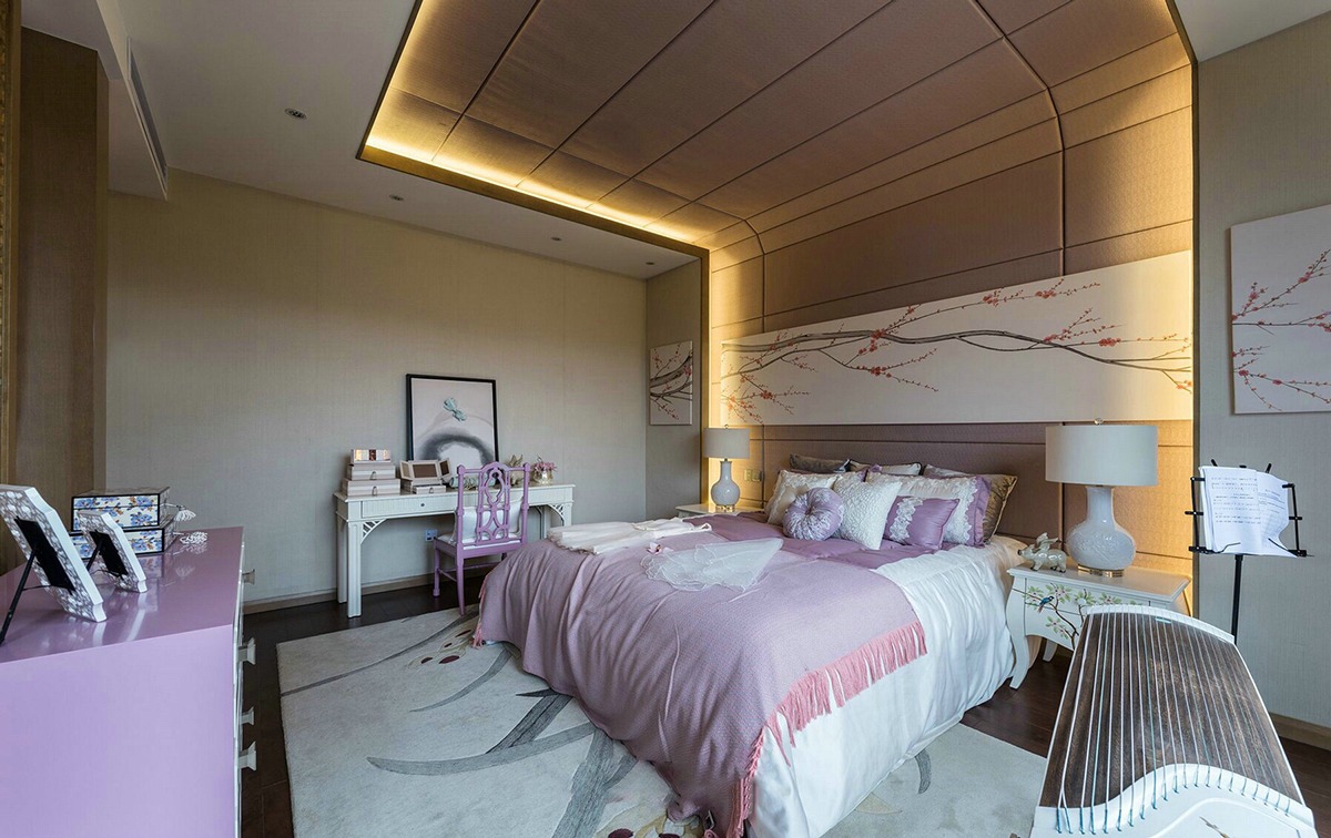 pink bedroom design with japanese style