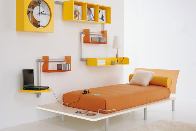 orange color teen bedroom design
