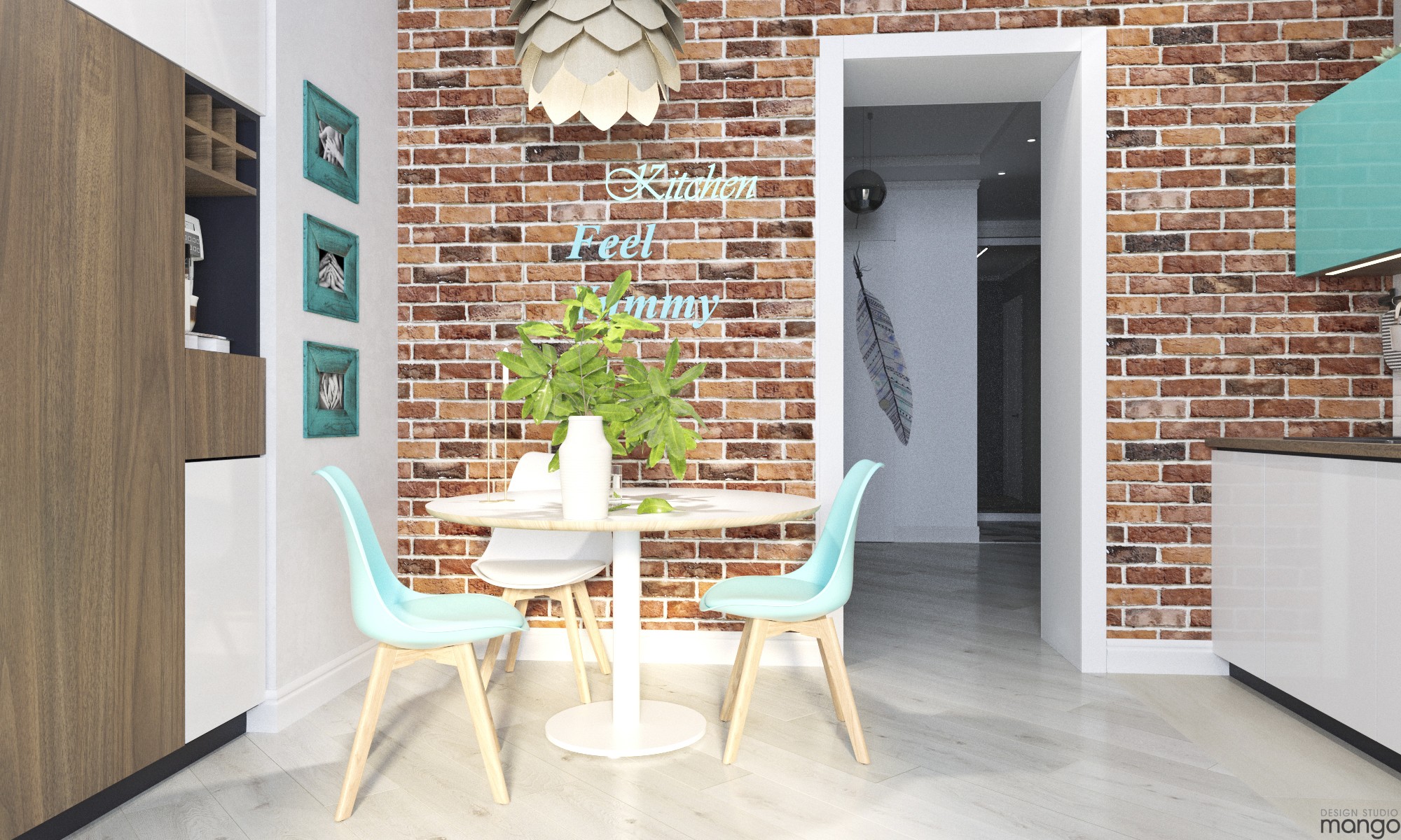 modern brick wall dining room