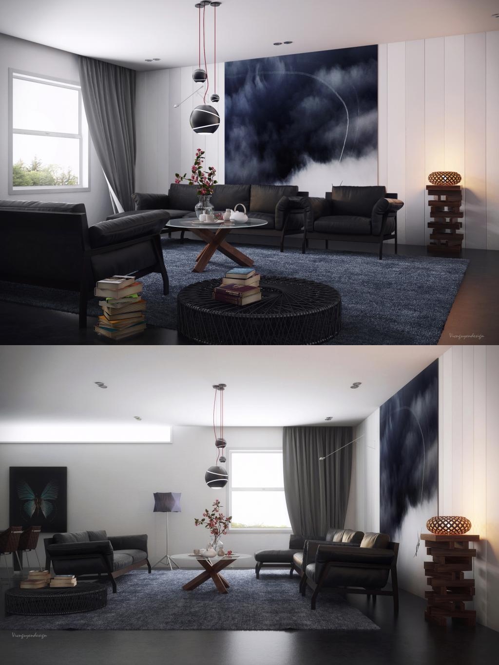 spacious gray living room design