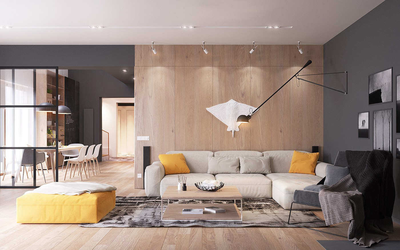 Exposed Wood Frame Living Room Furniture Scandinavian