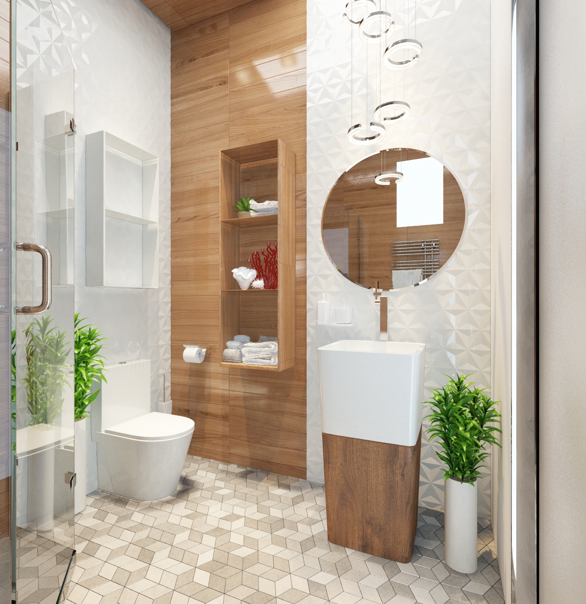 Small Minimalist Bathroom Designs Decorated With Variety of Modern Pattern Tile Designs Looks