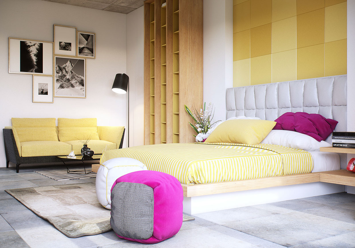 yellow accent bedroom design