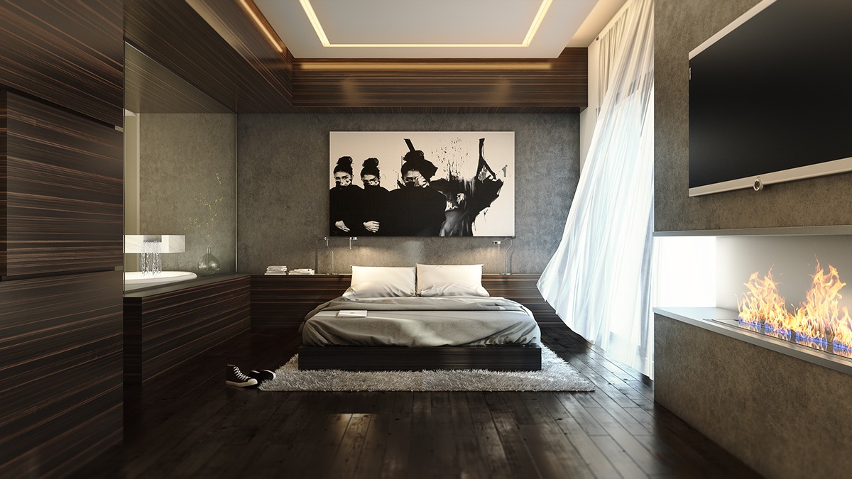 trendy wooden bedroom 
