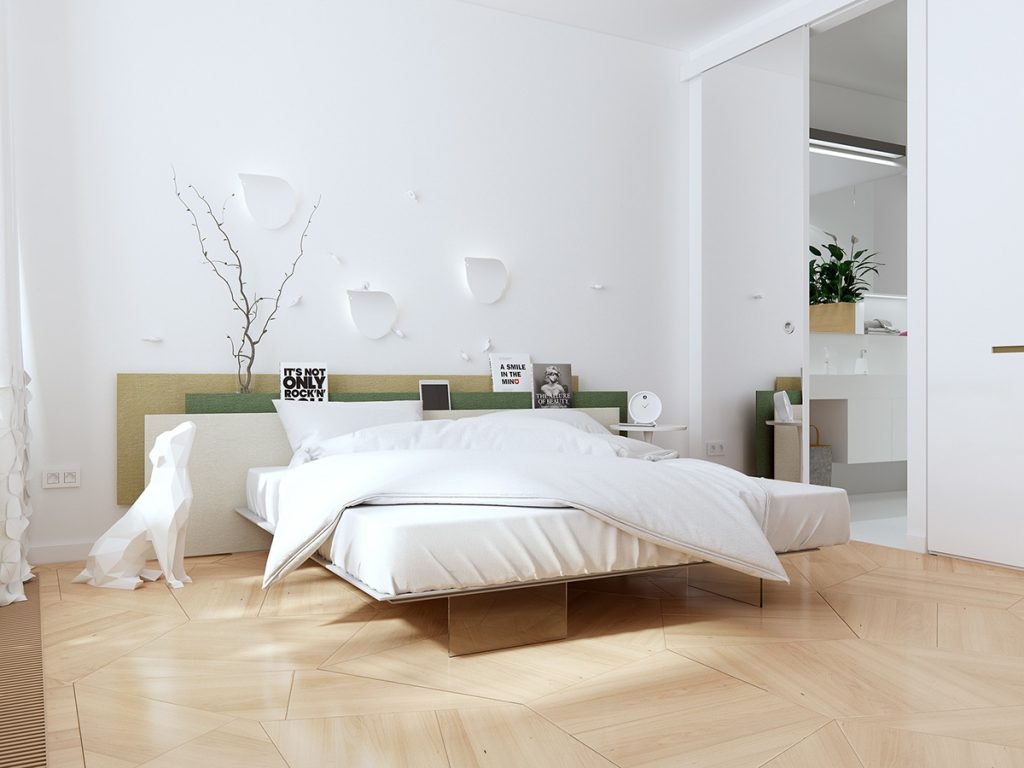 The Uniqueness Of Minimalist White Bedroom Designs Which Uses A Wooden Material As The