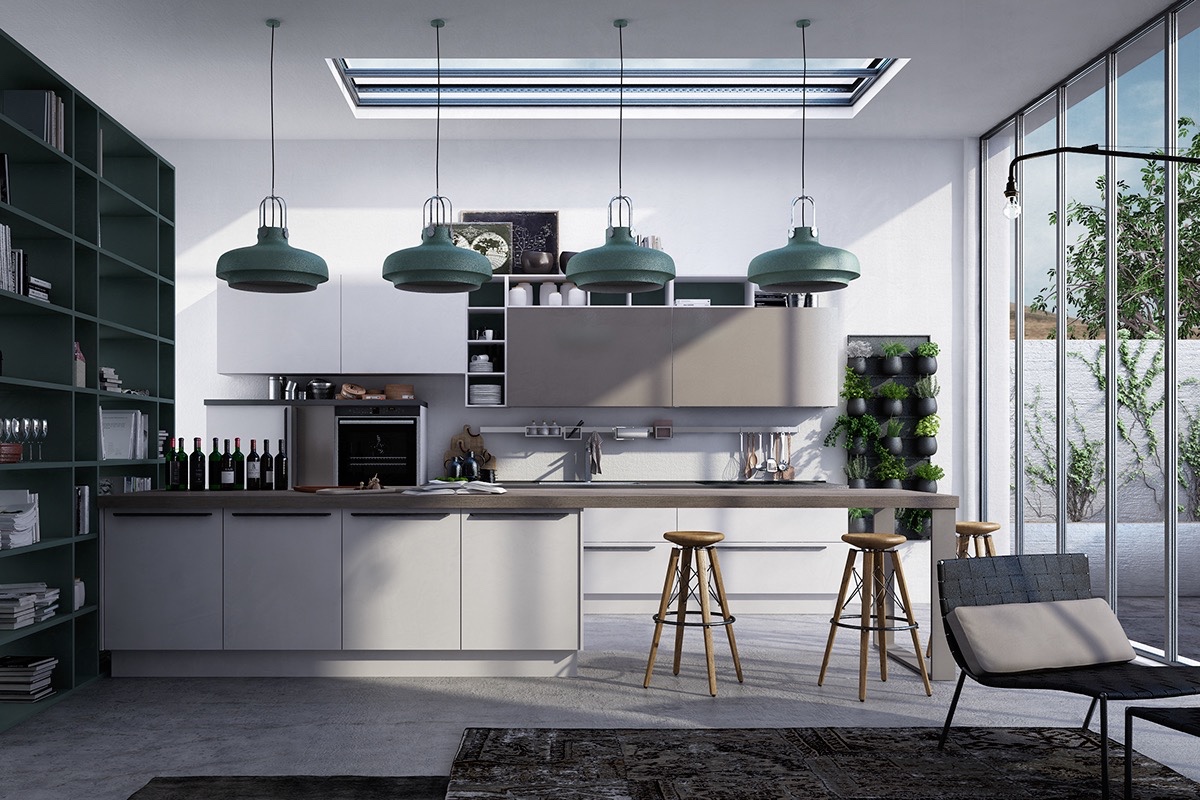 spacious gray kitchen design