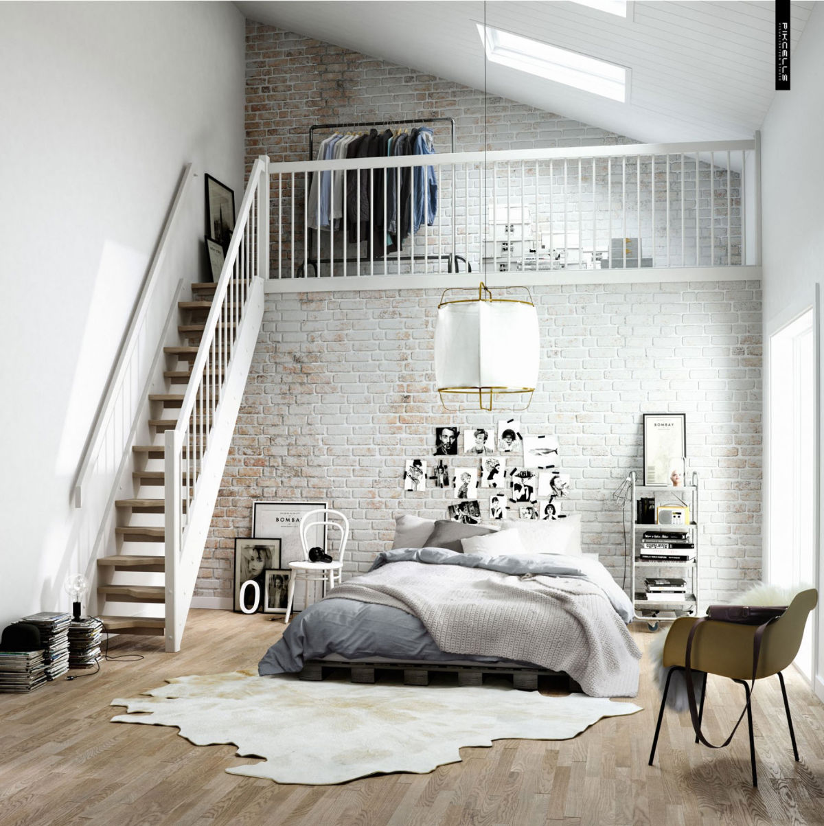 white modern brick bedroom