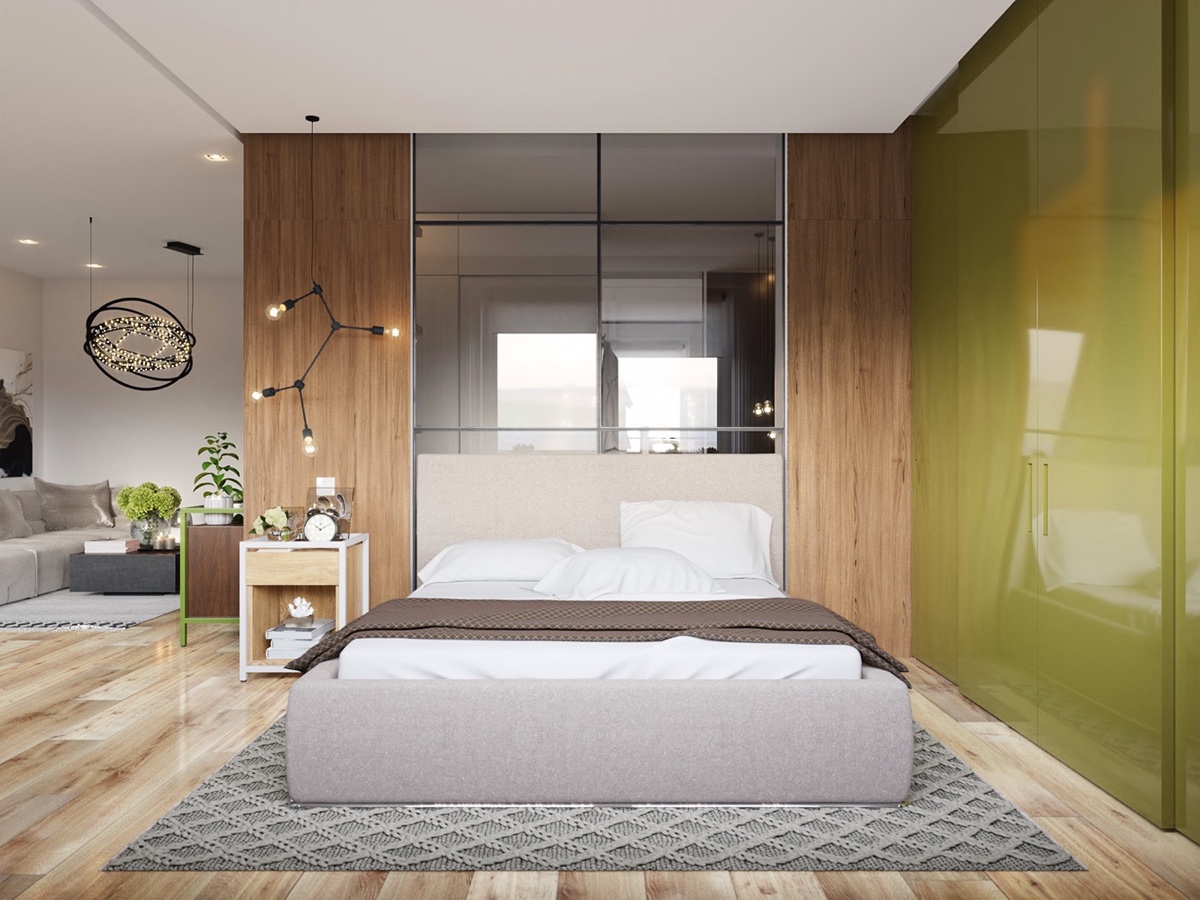 green wooden bedroom decor