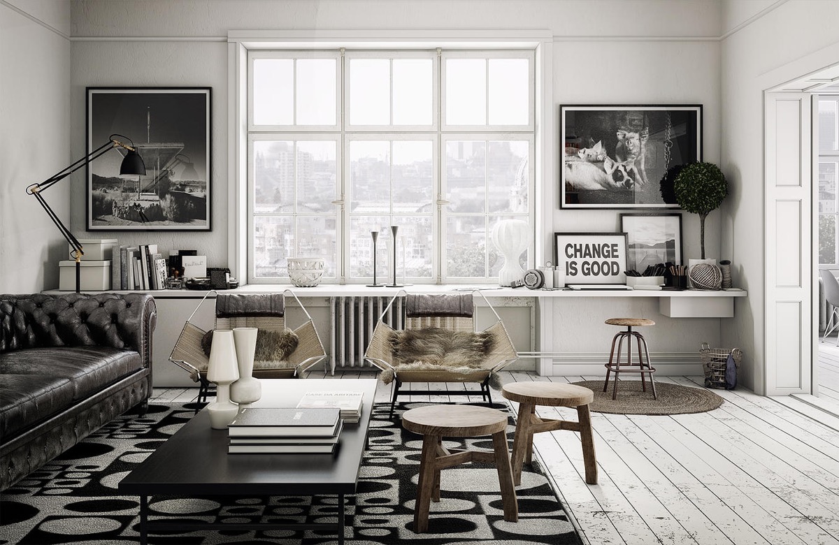 monochrome minimalist living room