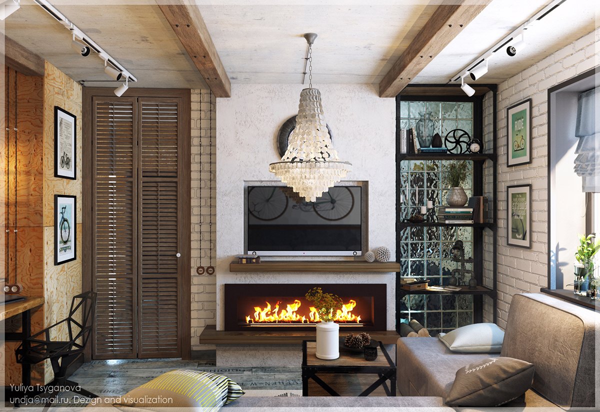 Eclectic-Living-Room-Modern-Fireplace