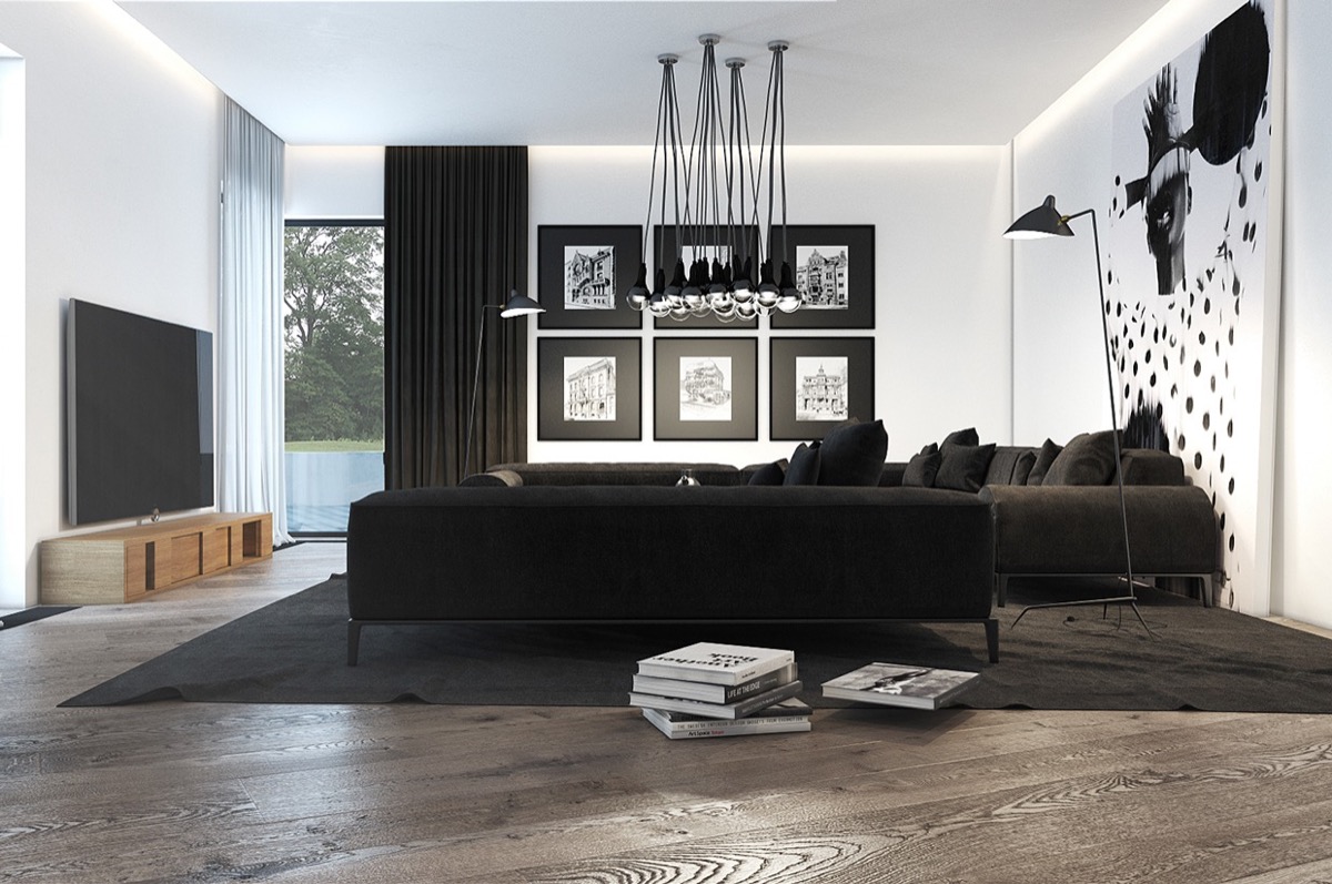 trendy monochrome living room design
