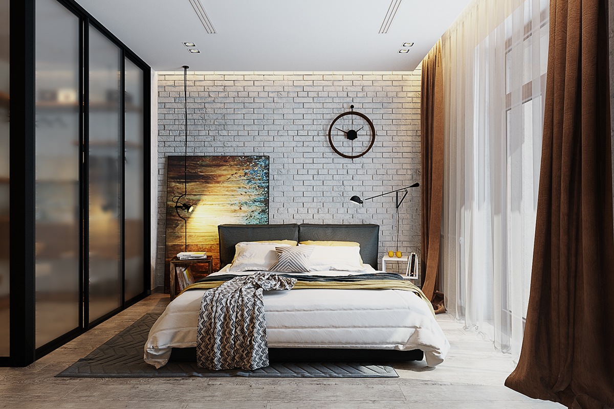 contemporary-glass-and-exposed-brick-bedroom 