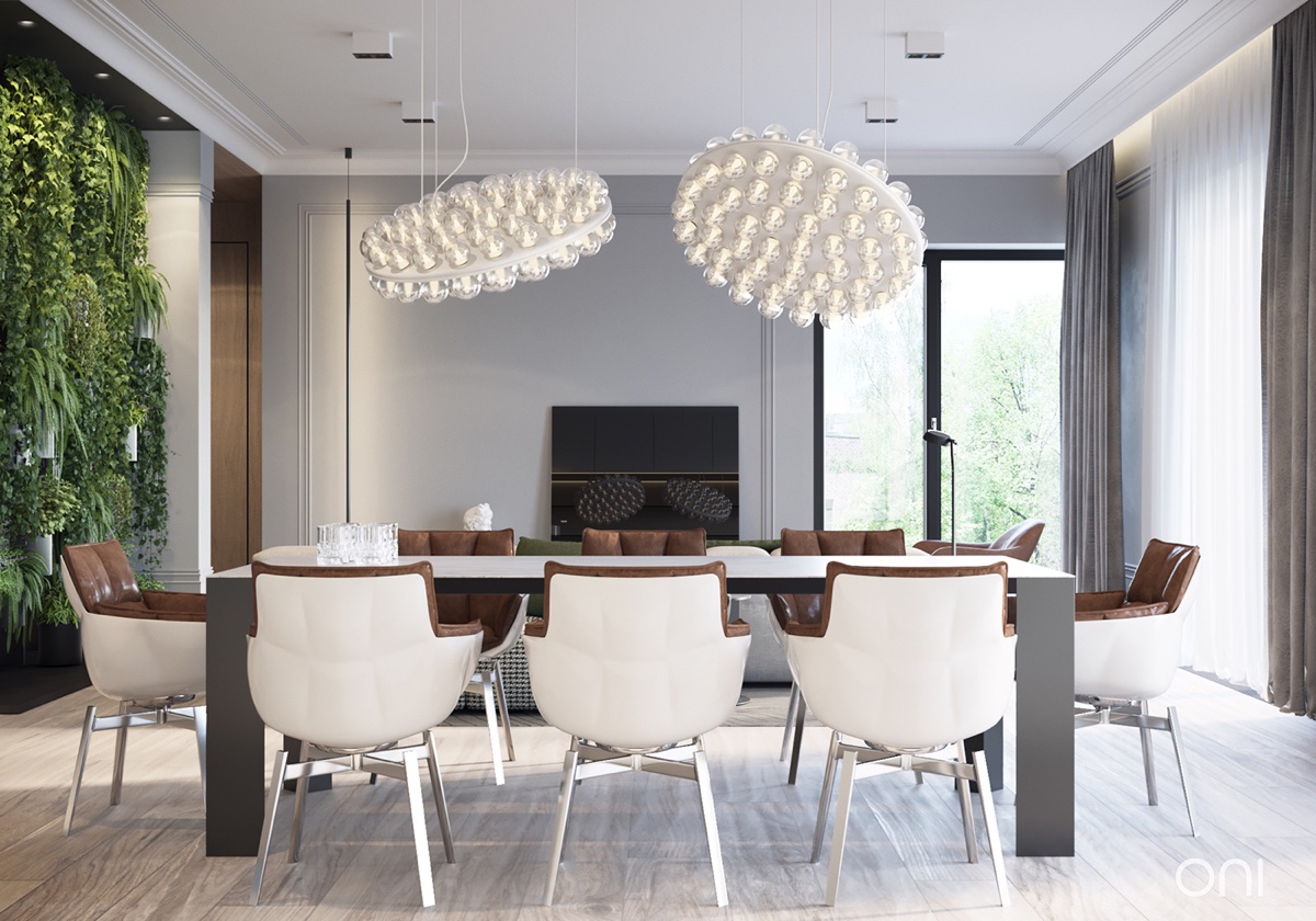 fabulous dining room with chic lighting