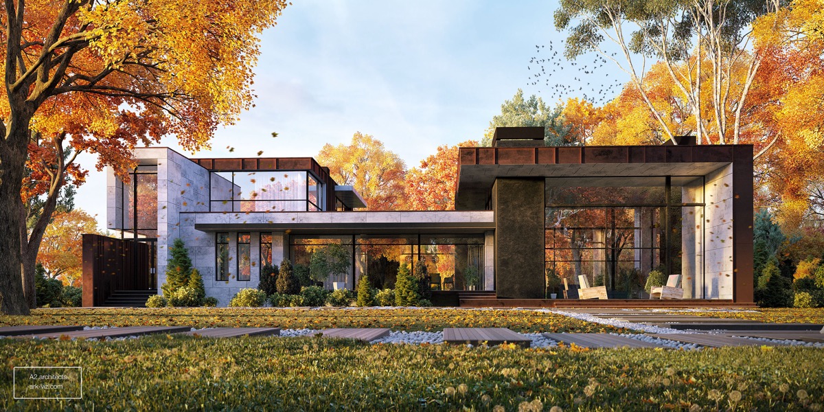 autumn-setting-wide-modern-house-exterior-designs 