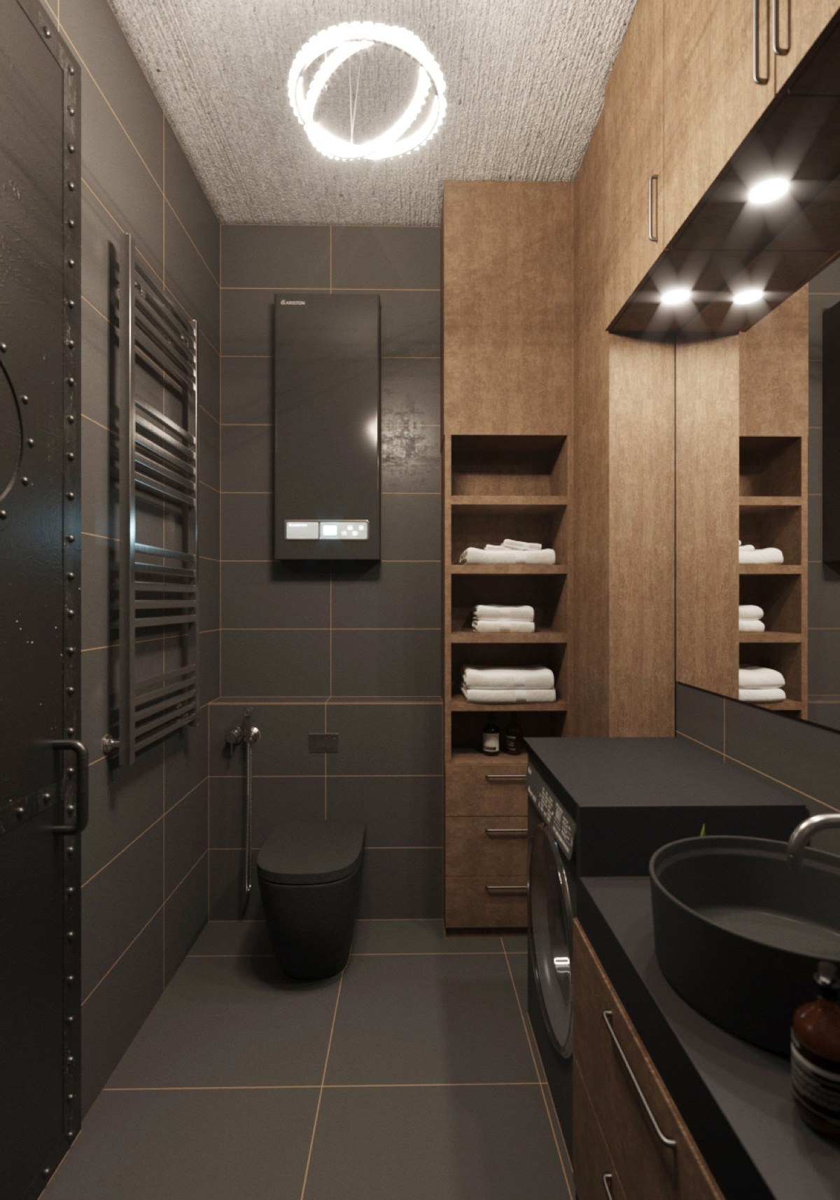 dark bathroom wooden design