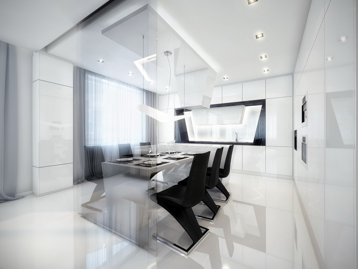 futuristic-black-and-white-dining-room 