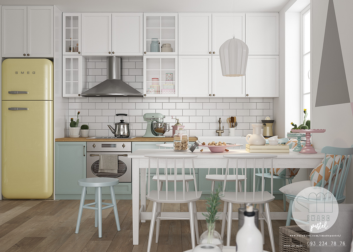 white-wooden-breakfast-table-lemon-SMEG-scandinavian-kitchen