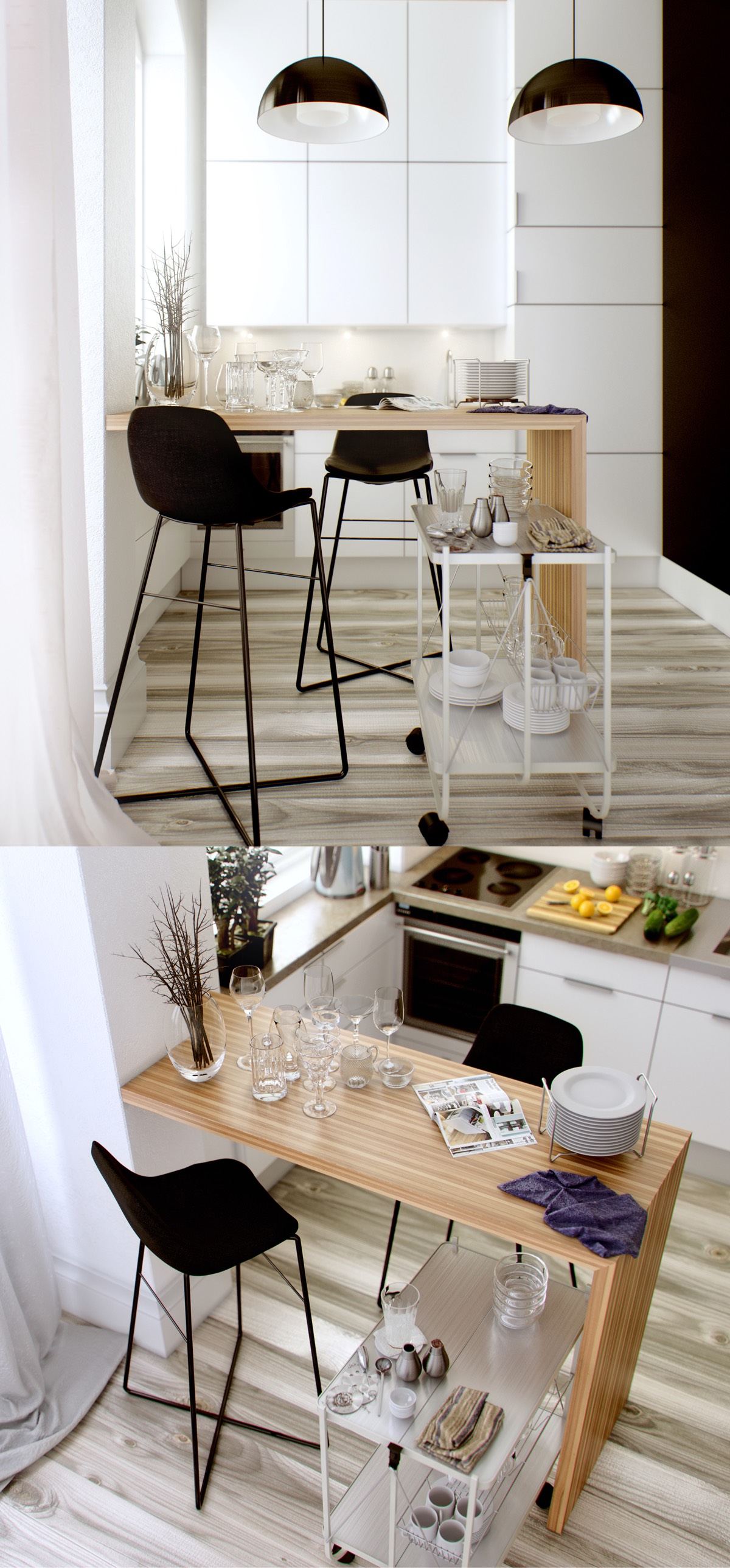 black-and-white small kitchen design 