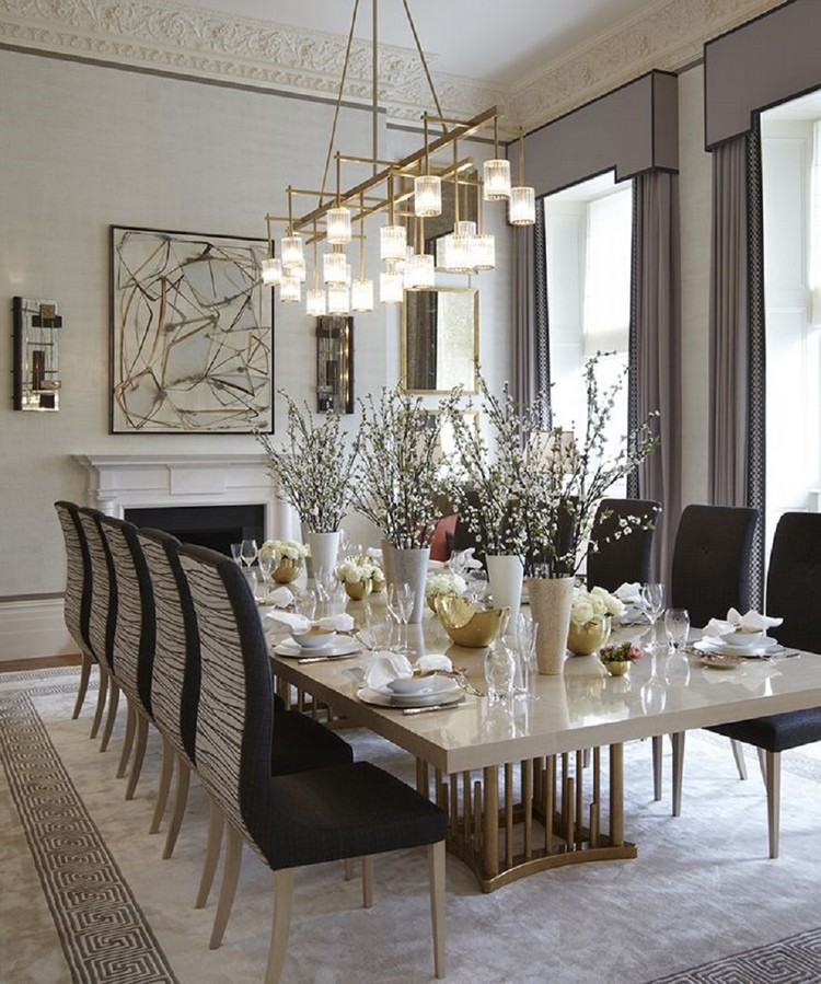 luxury dining room with chic lighting