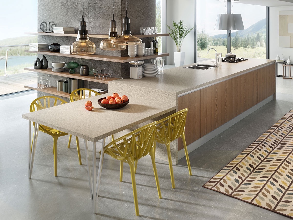 modern kitchen with yellow-kitchen-chairs 