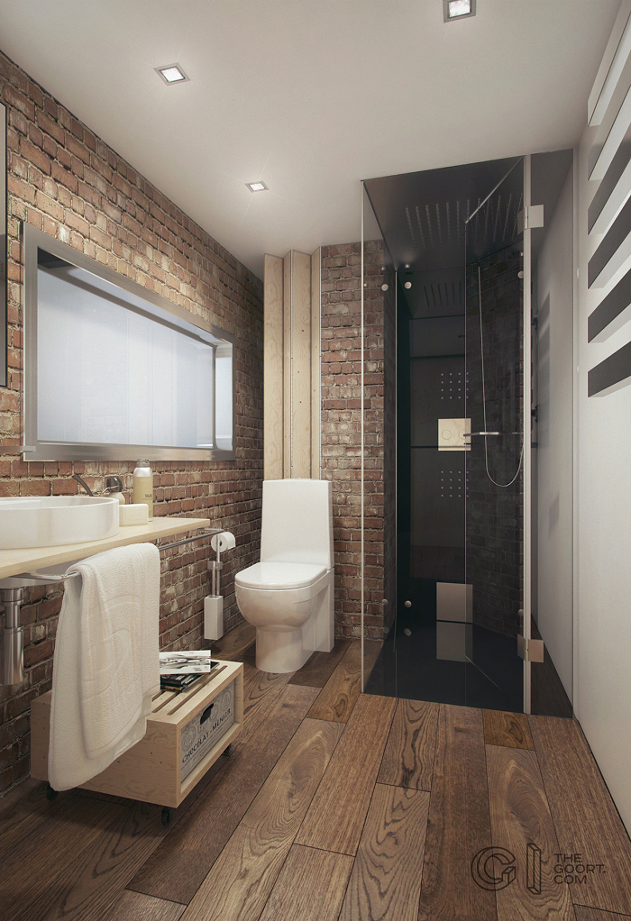 Brick and wood bathroom design