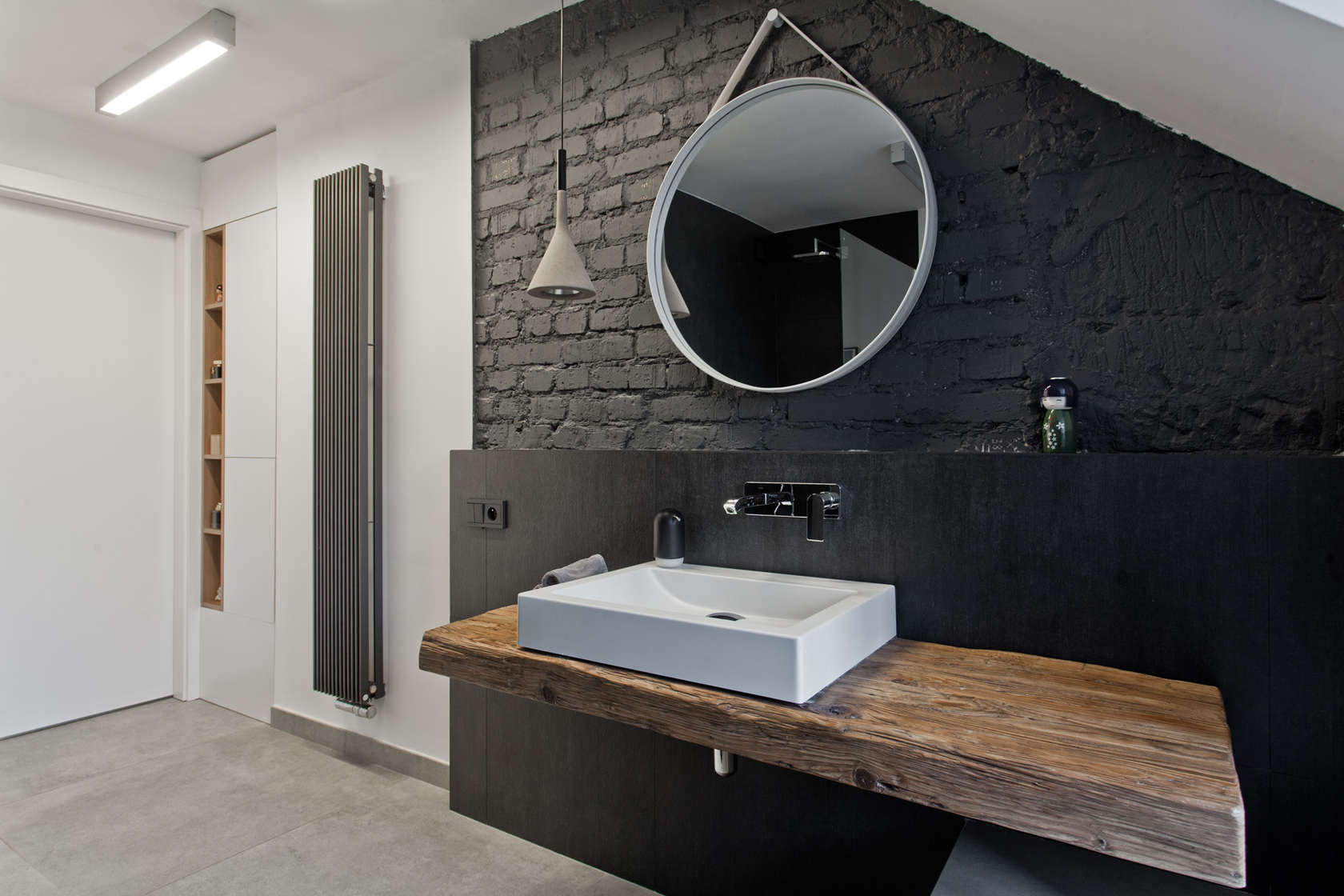 Black painted brick walls decoration 