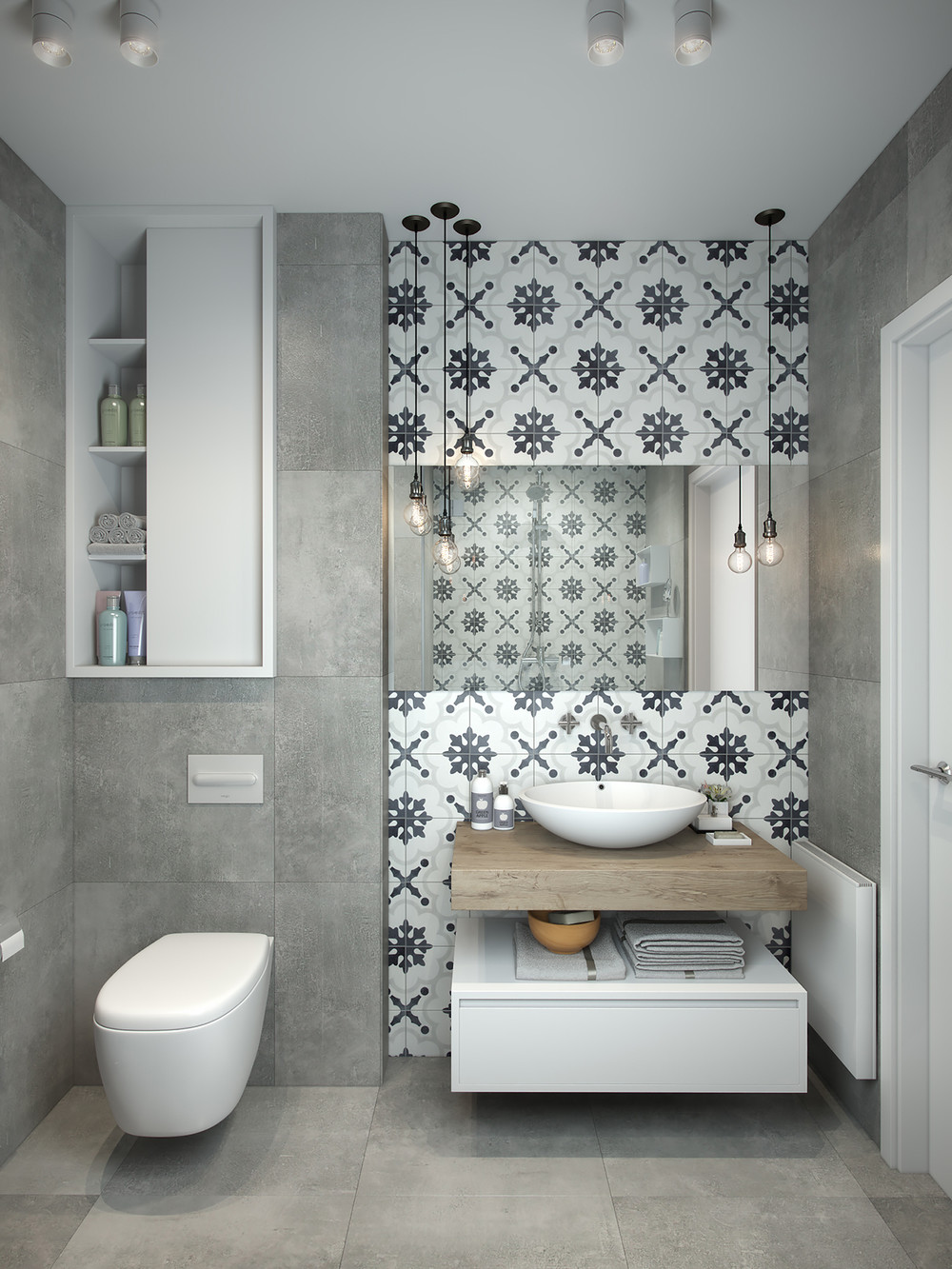 Grey and white bathroom theme 