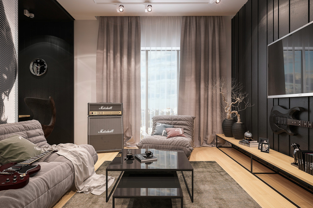 Gray and black living room