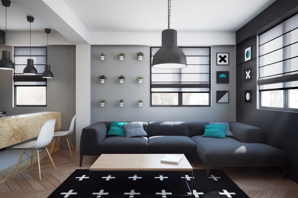 Living room design with black side