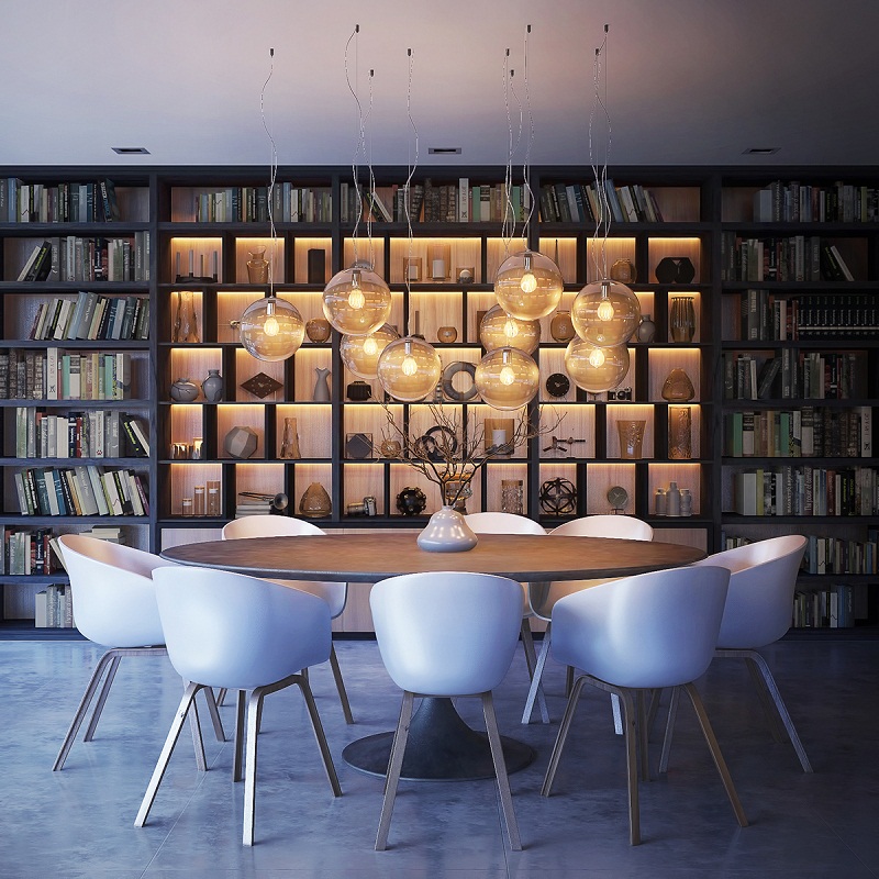 Dining room with roman shades