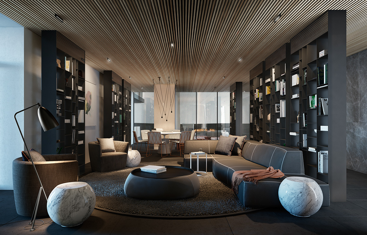 Wooden ceiling in the living room