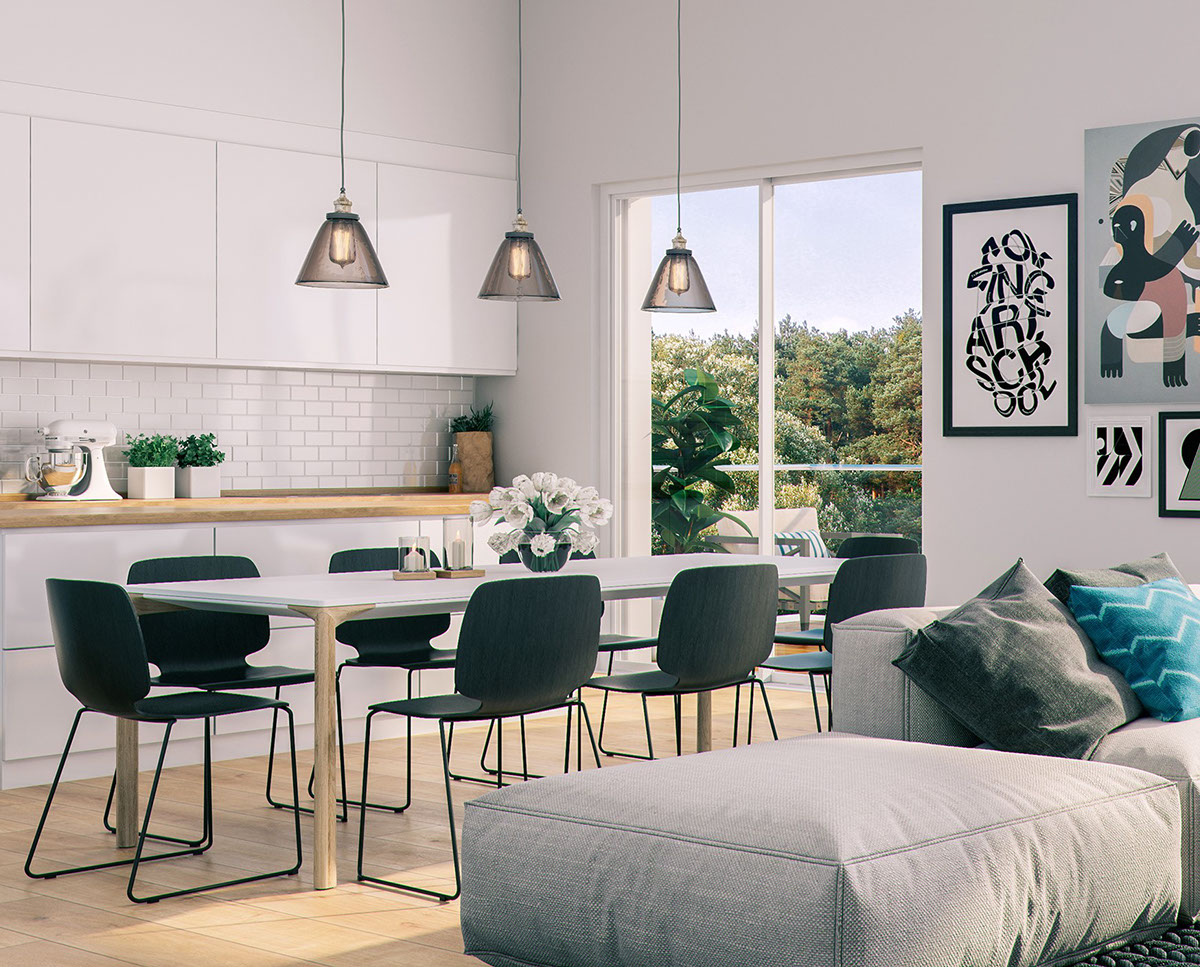 scandinavian style living dining room