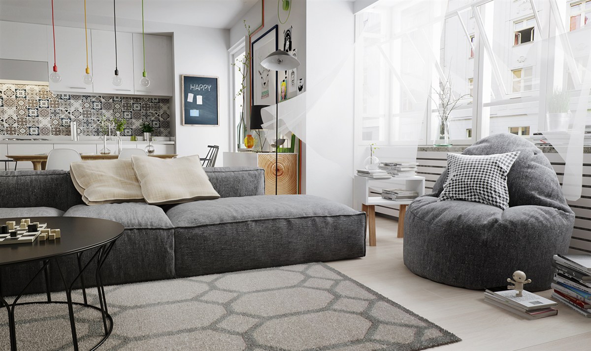 Grayscale Nordic Living Room 