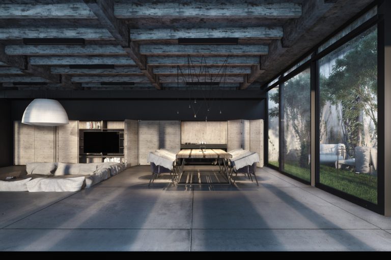 Industrial Style Living Room Design With Beautiful Indoor Garden - RooHome