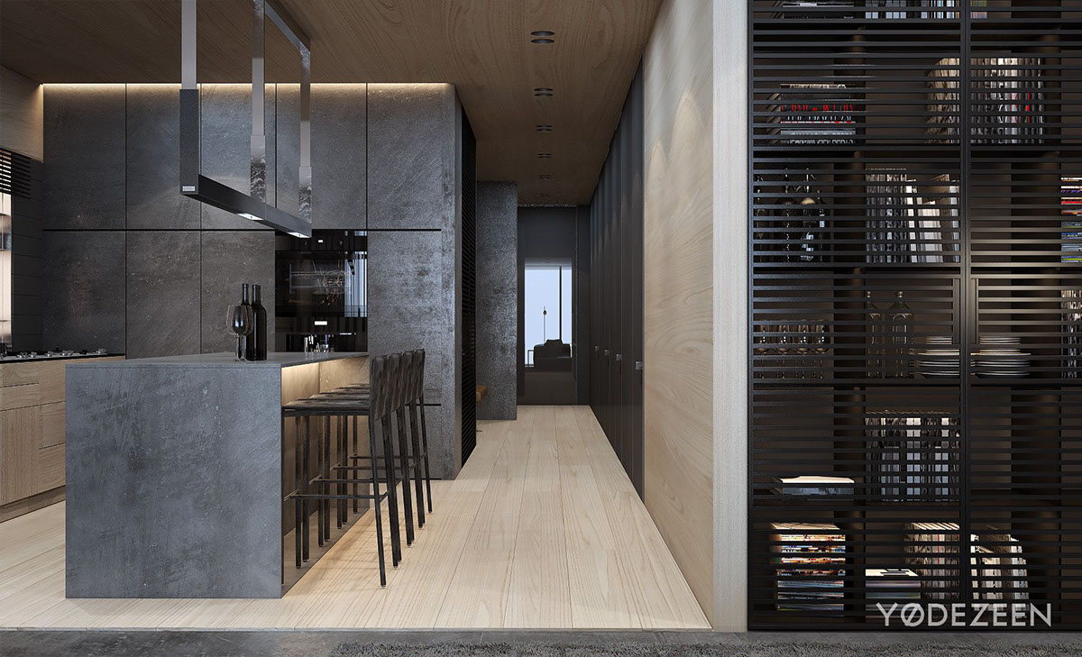 Dark apartment interior style