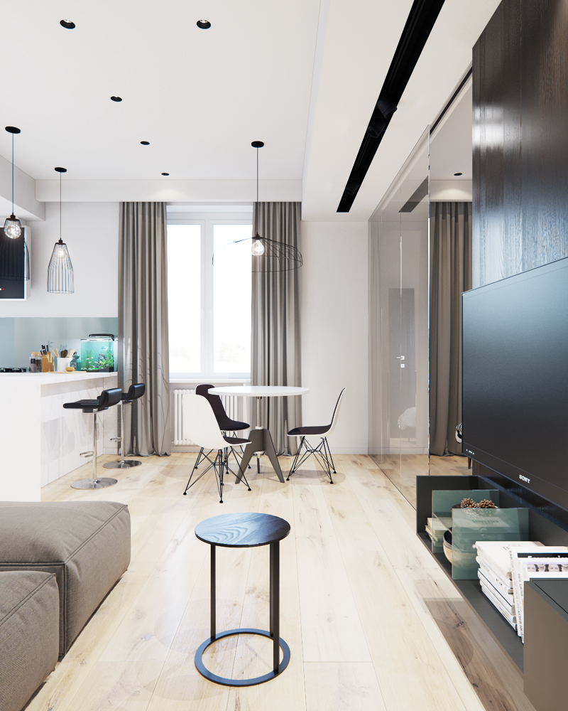 Black and white studio apartment design