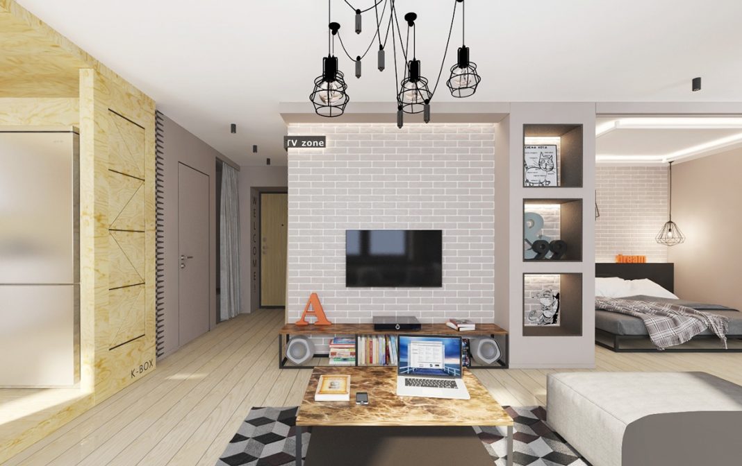 View of Minimalist Apartment Interior Design With Gray Color Scheme - RooHome