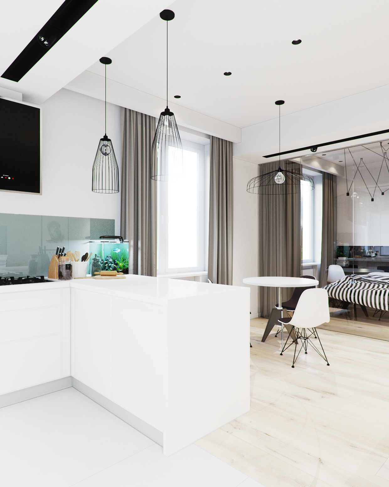 Black and white studio apartment design