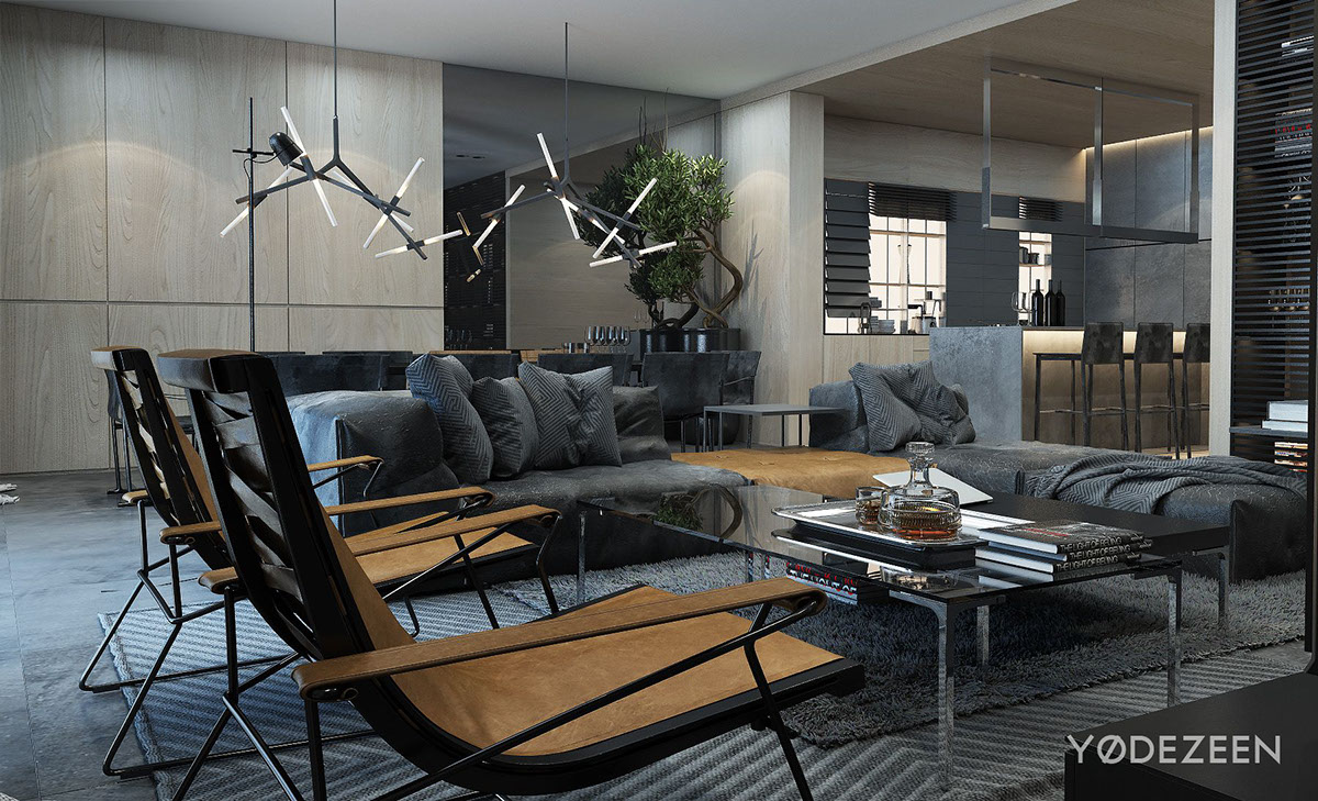 Dark apartment interior design style