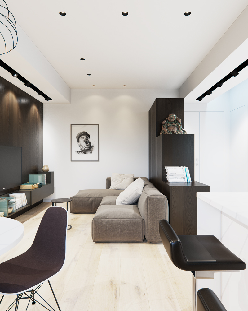 Black and white studio apartment design