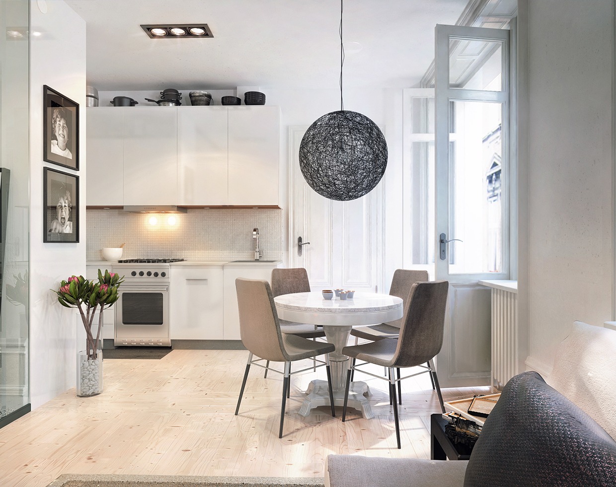 black and white dining room