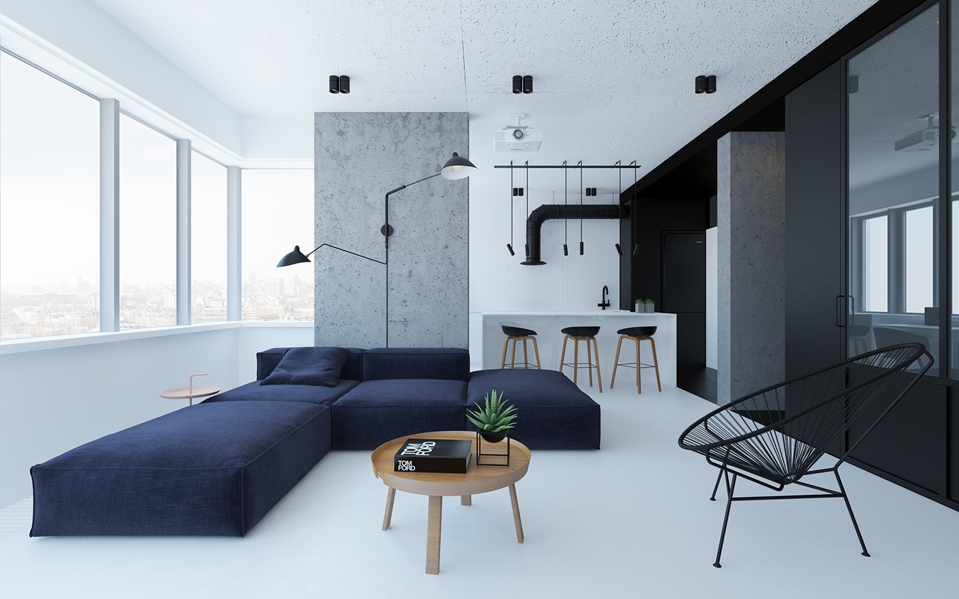 Black and white small apartment design ideas