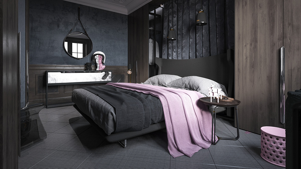 Dark bedroom decorating style