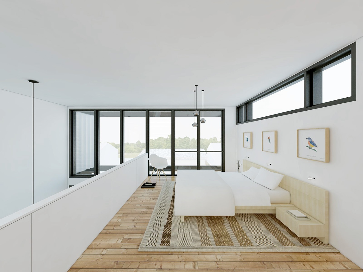 Loft bedroom with modern interior style