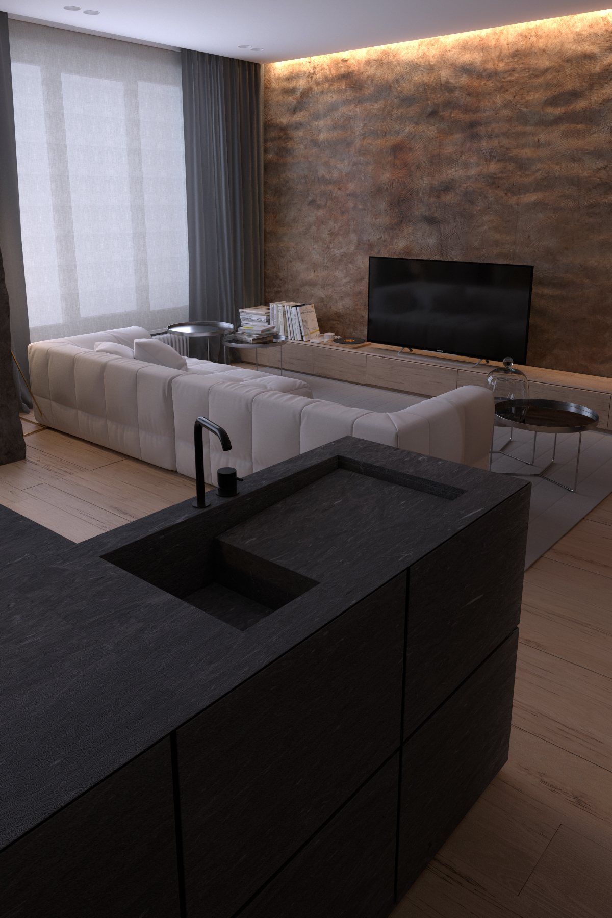 Luxury apartment design with dark interior style