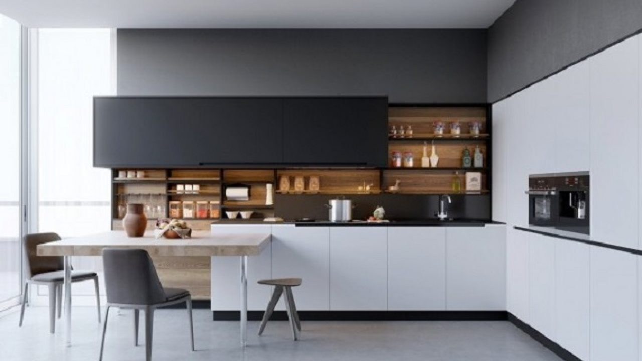 3 Minimalist Kitchen Design With Black, White & Wood Material ...