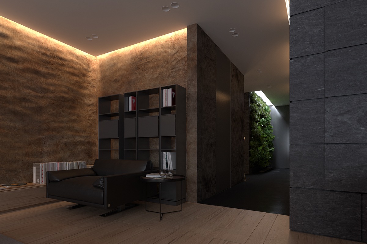 Luxury apartment design with dark interior style